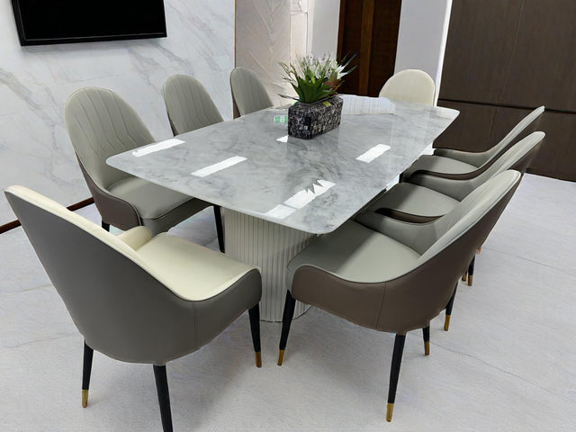 (612) Real Marble Dining Table w/ D Shape Leg