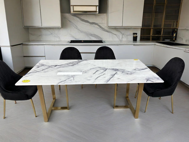 (614) Real Marble Table with T Shape leg