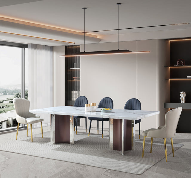 Marble Dining Table w/ Sliver&Brown Stainless Leg