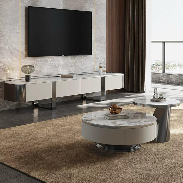 (721) Artificial Marble TV Unit w/ Round Coffee Table