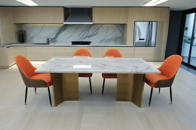 (828) Real Marble Dining Table Stainless Leg