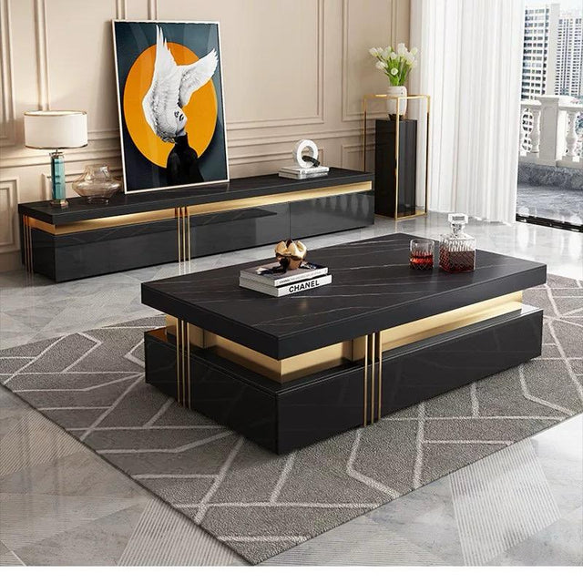 (8510) Artificial Marble Dark Grey TV Unit w/ Coffee Table set