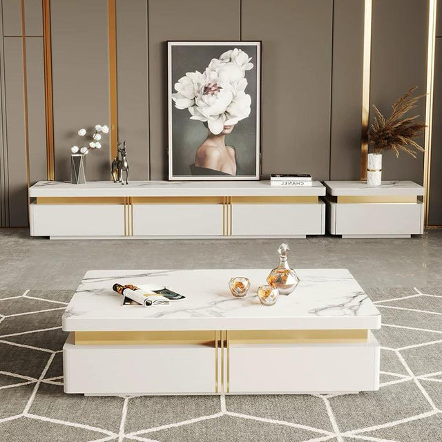 (8510) Artificial Marble Dark Grey TV Unit w/ Coffee Table set