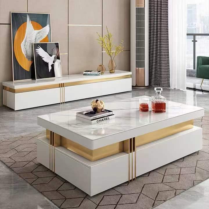 (8510) Artificial Marble Dark Grey TV Unit w/ Coffee Table set