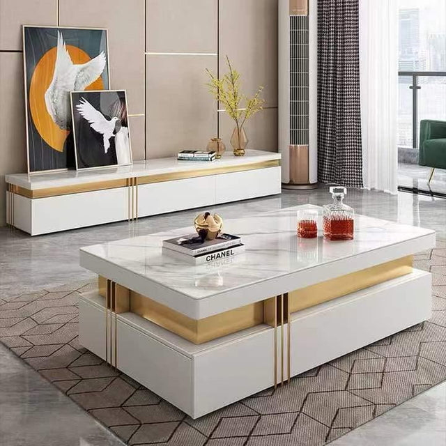 (8510) Artificial Marble Dark Grey TV Unit w/ Coffee Table set