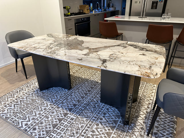 (828) Real Marble Dining Table Stainless Leg