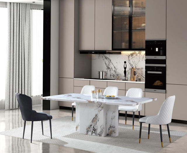 (8810-5) Real Marble Dining Table W/ Single Marble Leg