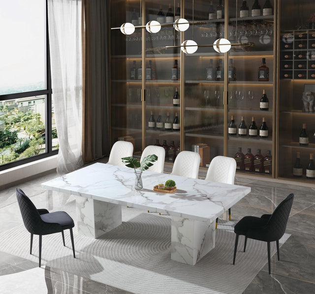 (8810-5) Real Marble Dining Table W/ Double Marble Leg