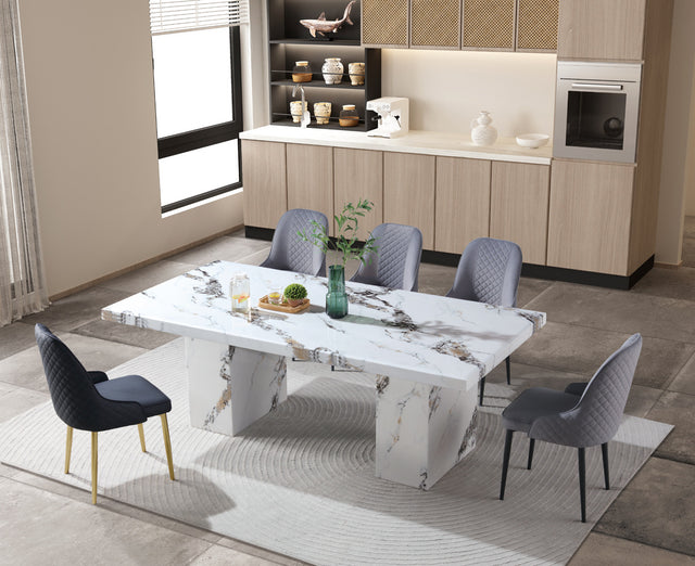 (8810-5) Real Marble Dining Table W/ Double Marble Leg