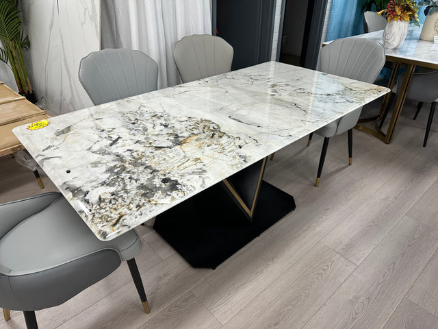 Real Marble Dining Table w/ Black&Gold V Shape Leg