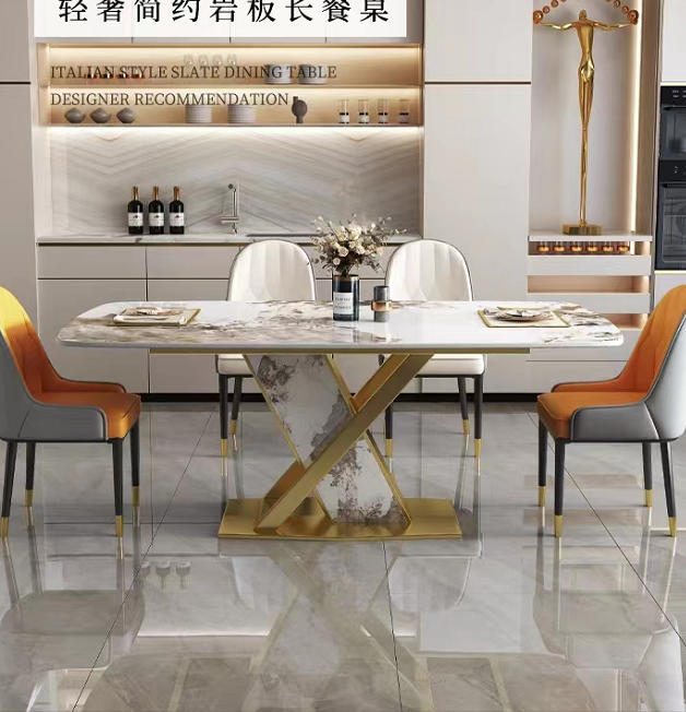 (809) Real Marble Dining Table w/ Sintered Stone Leg