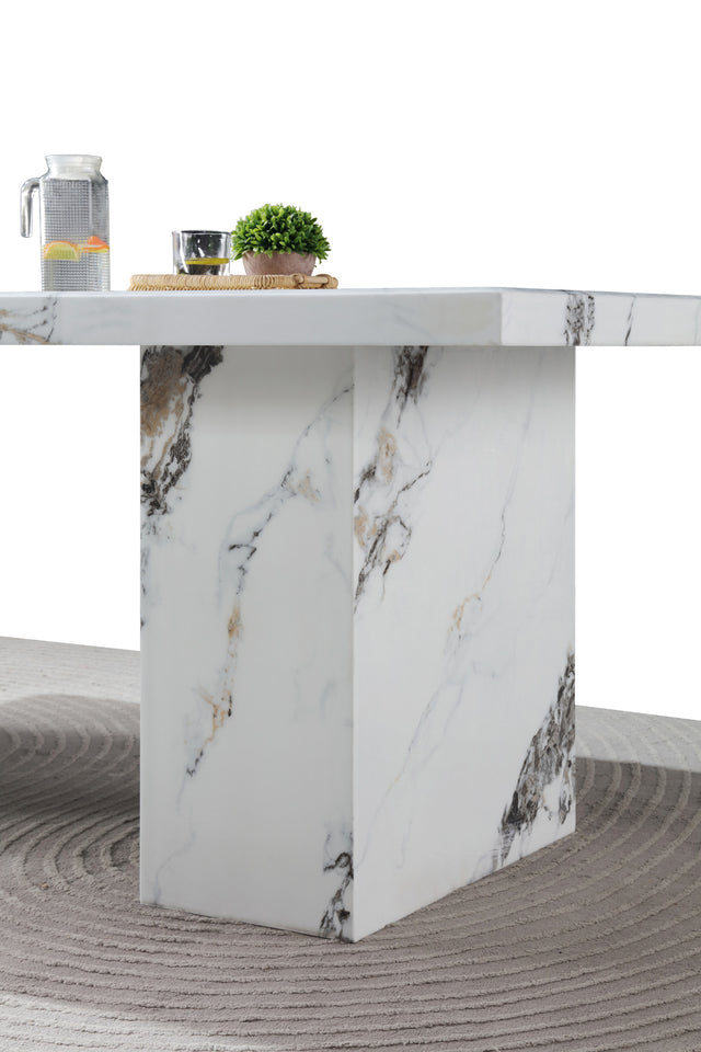 (8810-5) Real Marble Dining Table W/ Double Marble Leg