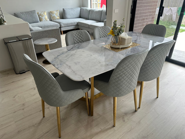 (614) Real Marble Dining Table w/ T Shape Leg
