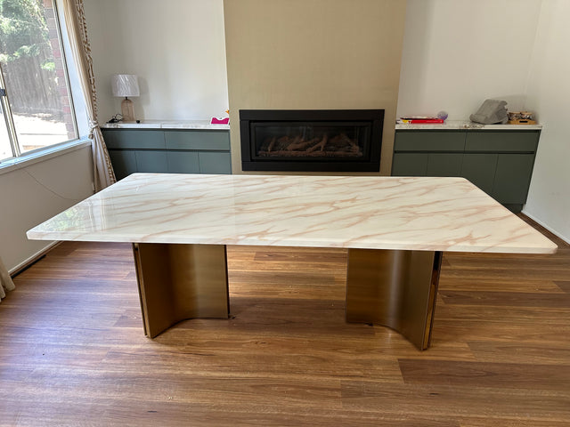 (828) Real Marble Dining Table Stainless Leg