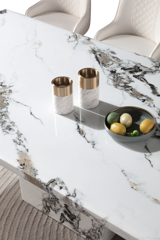 (8810-5) Real Marble Dining Table W/ Double Marble Leg