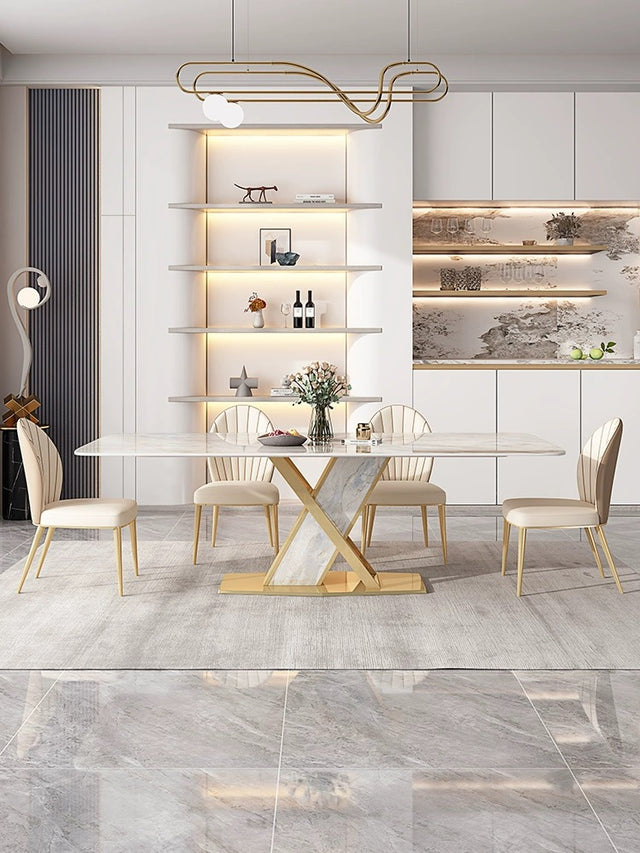 (809) Real Marble Dining Table w/ Sintered Stone Leg