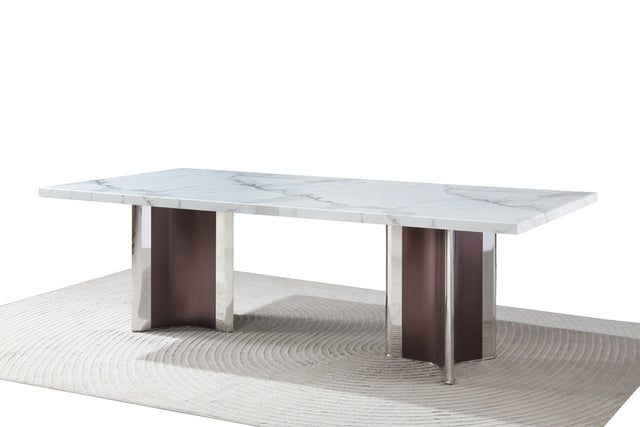 Marble Dining Table w/ Sliver&Brown Stainless Leg