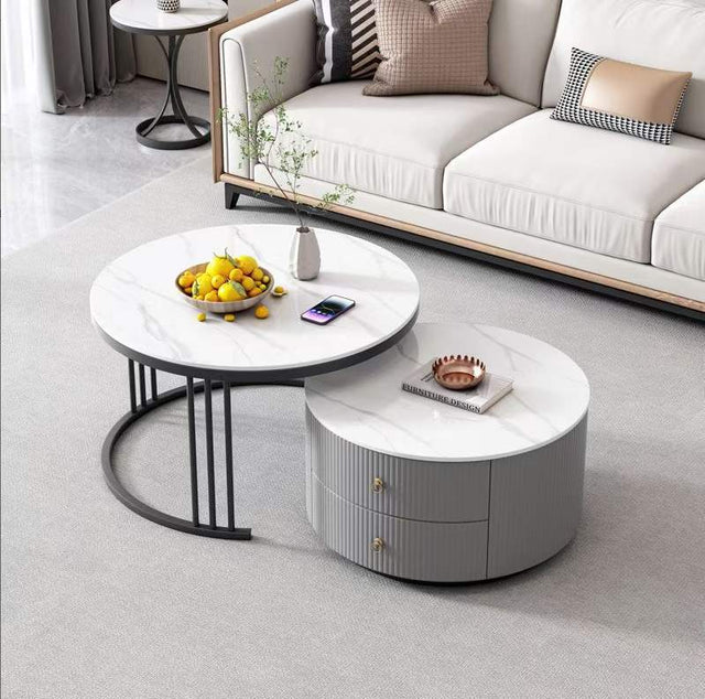 Artificial Marble Round Coffee Table Gold Frame