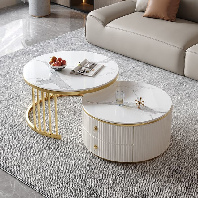 Artificial Marble Round Coffee Table Gold Frame
