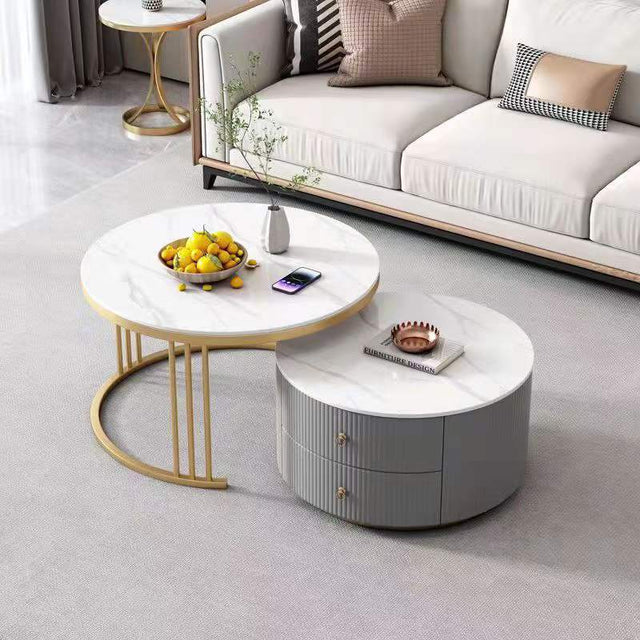 Artificial Marble Round Coffee Table Gold Frame