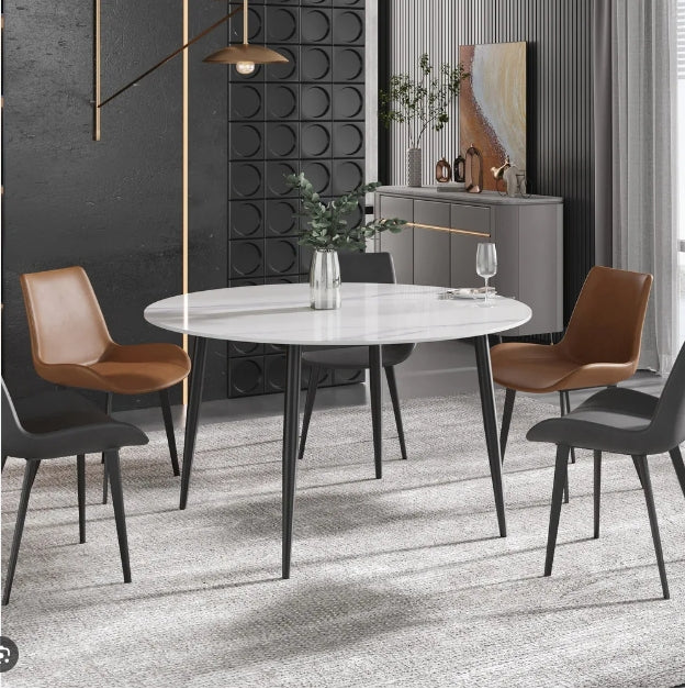 Artificial Marble Round Dining Table w/ Traditional Leg