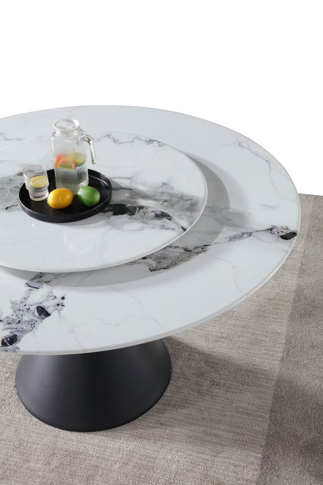 White Marble Round Dining Table w/ Sliver Stainless Leg