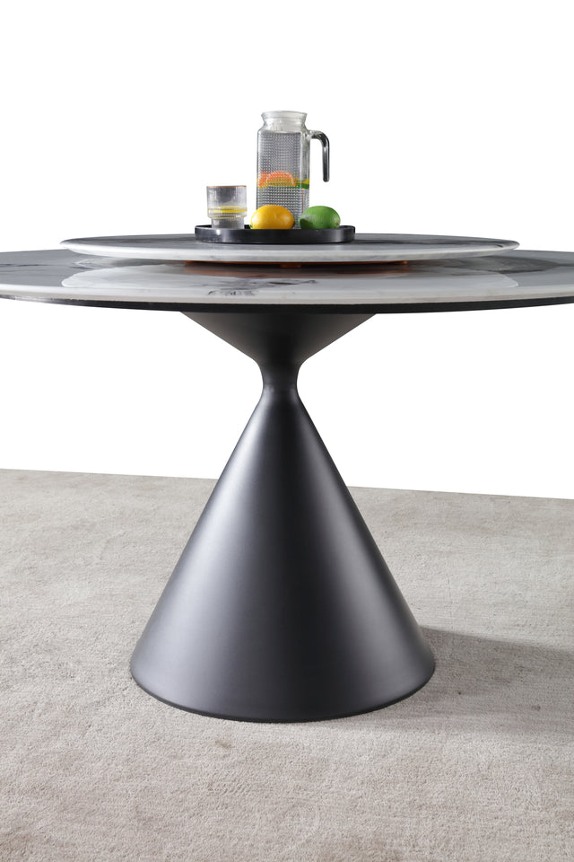 White Marble Round Dining Table w/ Sliver Stainless Leg