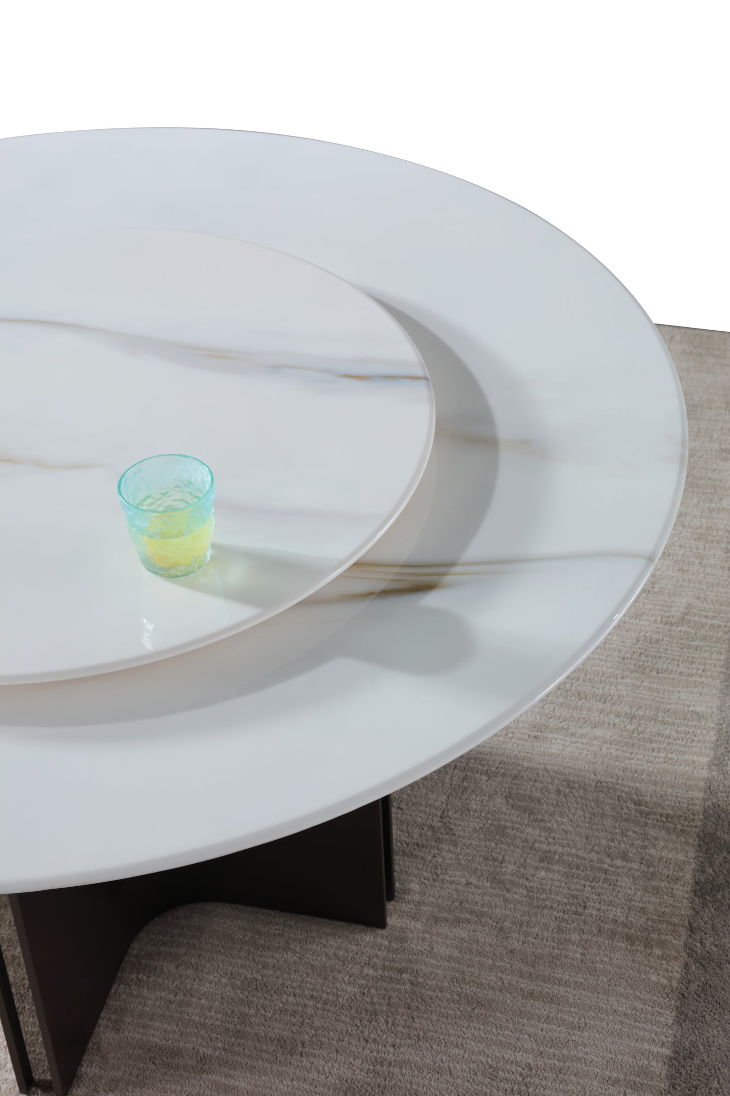 White Marble Round Dining Table w/ Sliver Stainless Leg