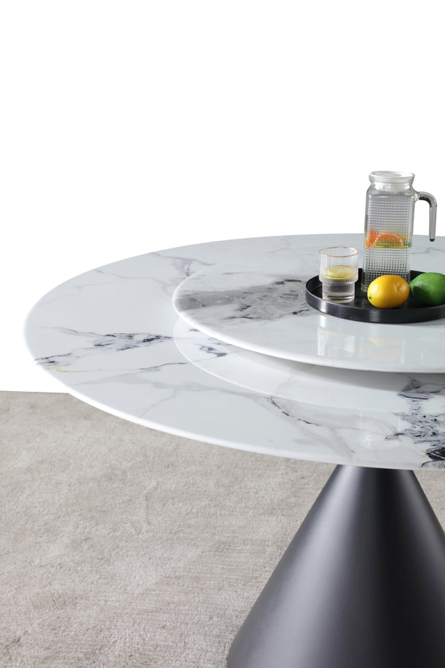 White Marble Round Dining Table w/ Sliver Stainless Leg