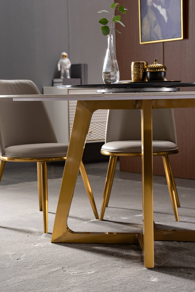 Snowy Artificial Marble Round Dining Table with Gold Leg