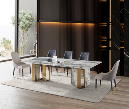 Real Marble Dining Table w/ Marble Gold Stainless Leg