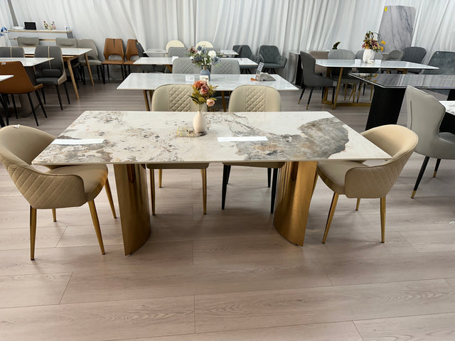 Sintered stone Dining Table gold/black Shape Leg