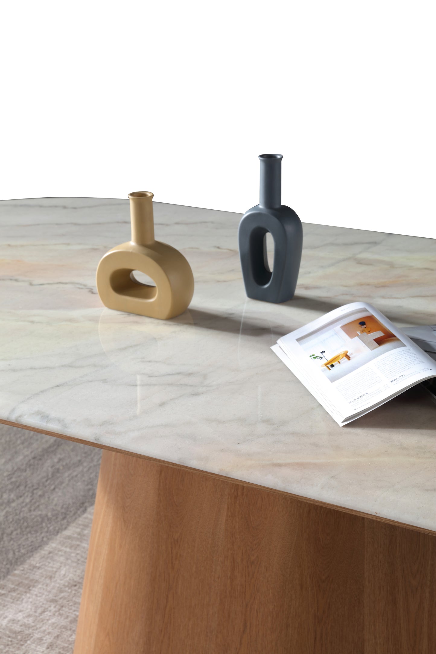 Real Soft Beige Marble Dining Table w/ Wood Leg