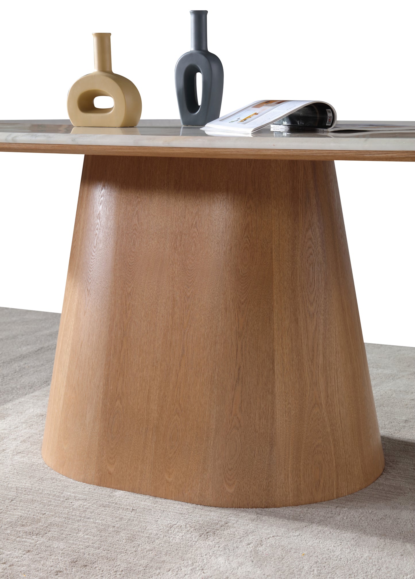 Real Soft Beige Marble Dining Table w/ Wood Leg