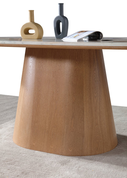 Real Soft Beige Marble Dining Table w/ Wood Leg