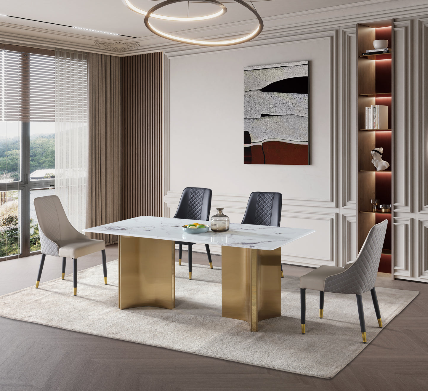 Real White Marble Dining Table w/ Gold Stainless Leg