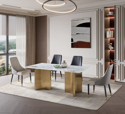 Real White Marble Dining Table w/ Gold Stainless Leg