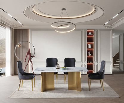 Real White Marble Dining Table w/ Gold Stainless Leg