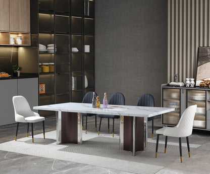 Marble Dining Table w/ Sliver&Brown Stainless Leg