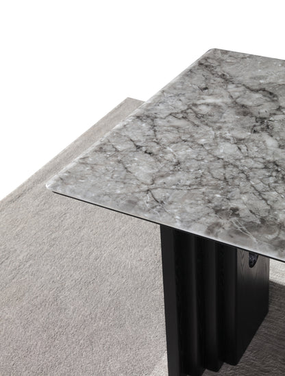 Real Black Marble Dining Table w/ Black Wood Leg