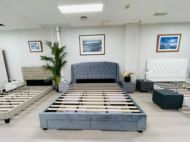 Bed Frame King Size Velvet Grey With 4 Drawers