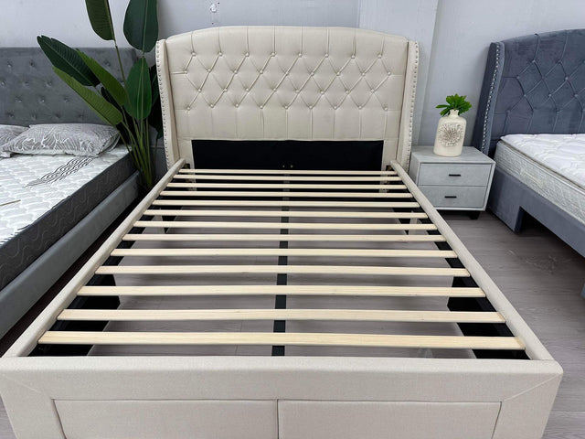 Queen Linen Bed Frame with 4 Drawers