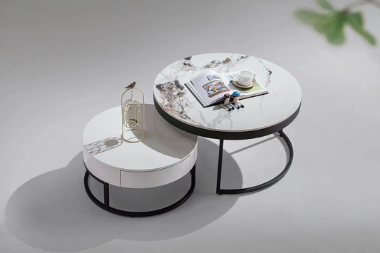 Artificial Marble Coffee Table w/ Single Drawer