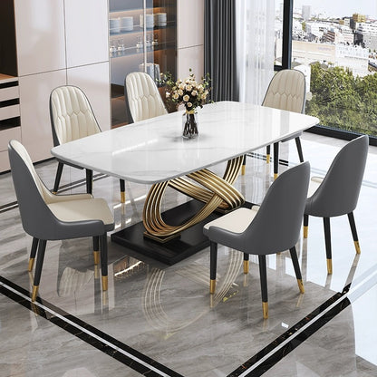 (613) Real Marble Dining Table w/ Gold Leg