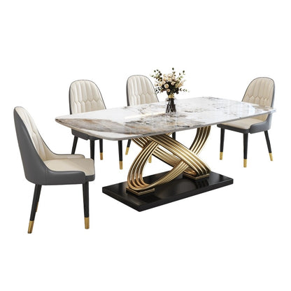 (613) Real Marble Dining Table w/ Gold Leg