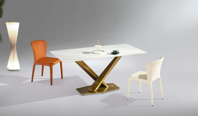 Sintered stone Dining Table Gold/White/Black X Leg