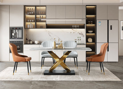 (613) Real Marble Dining Table w/ Gold Leg