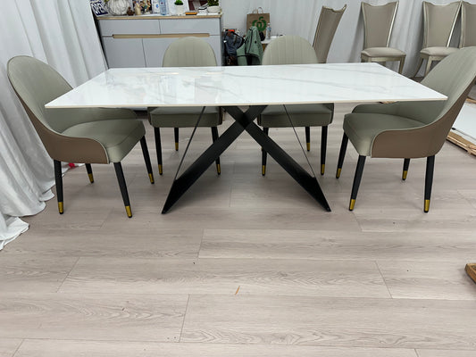 {𝑷𝑹𝑬-𝑶𝑹𝑫𝑬𝑹} Real Marble Dining Table w/ Black M Shape Leg