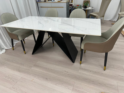 {𝑷𝑹𝑬-𝑶𝑹𝑫𝑬𝑹} Real Marble Dining Table w/ Black M Shape Leg