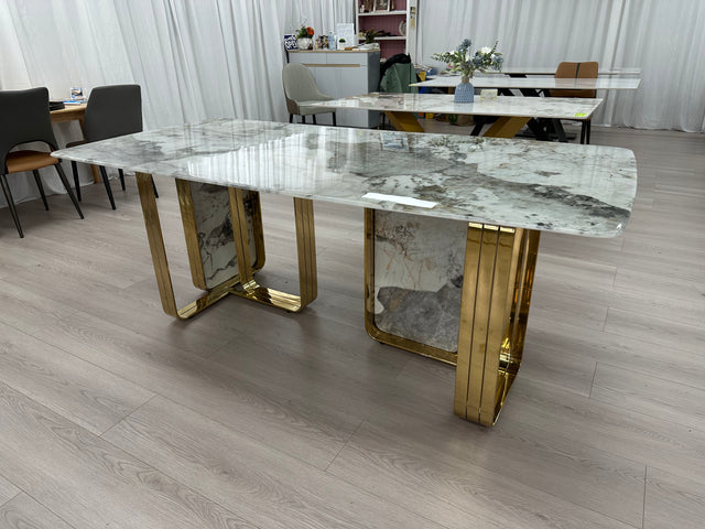 Luxury Marble Dining Table Stainless Steel Gold Leg Frame